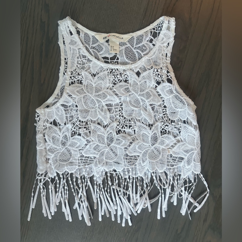 H&M Coachella - White Bohemian Crop Top - US 4